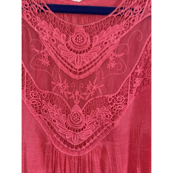 Entro Embroidered Crochet Tunic Ruffle Lace Tank Top Womens M Pink Hippie Boho - Picture 2 of 11
